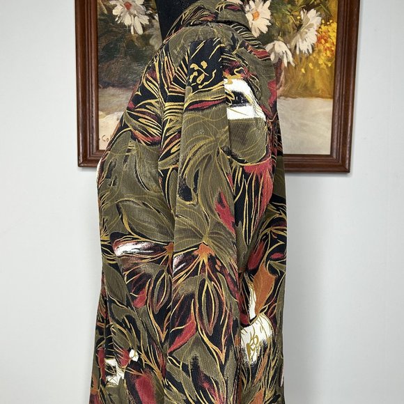 Le Caviar Petite Blouse Women Small Multicolor Floral Fall Leaves Button Office - Picture 2 of 13